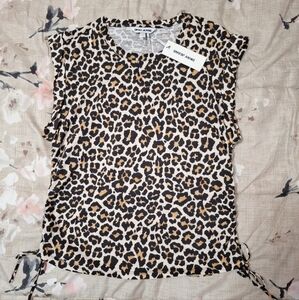 DKNY Jeans Womens Animal Print T-shirt in Size Large Side Ruching Ties Cotton